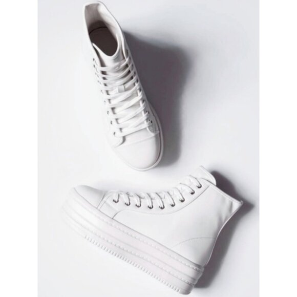 NIB Chunky White Vegan Leather Platform High Top Sneakers Streetwear Y2K Revive - Picture 2 of 10